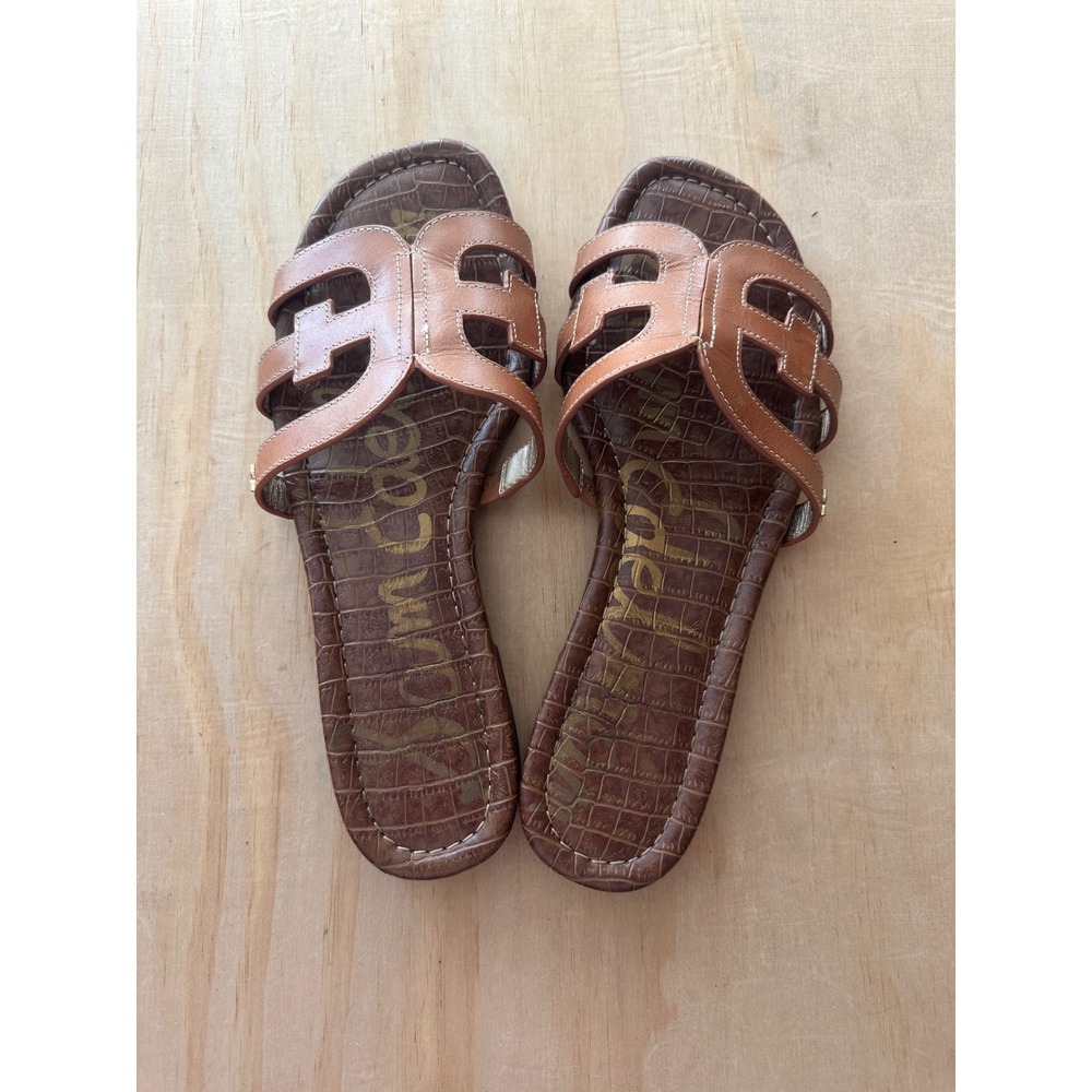 Sam Edelman Bay Slide Sandals Brown Leather Croc Embossed Flats Womens 9W